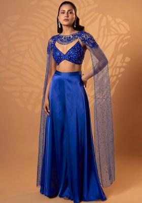 Deep Blue Satin Handwork Lehenga Set