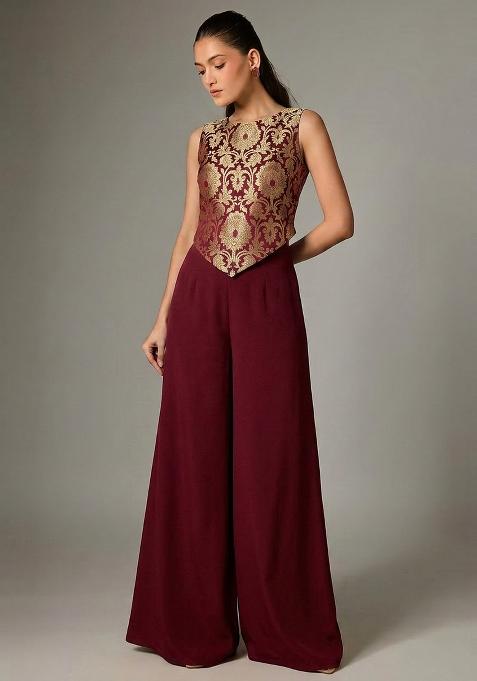 Maroon Silk Fusion Set for Diwali | Wedding & Festive Wear