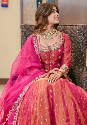 Pink Embroidered Silk Blend Lehenga Set