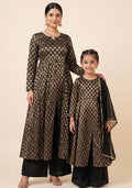 Graceful Black Brocade Mother Daughter Anarkali Set | Twin In Grace