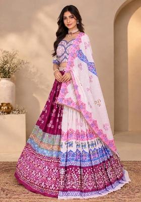 Multi Color Digital Print Silk Blend Chaniya Choli Set For Navratri And Garba for Diwali and Festive Wear
