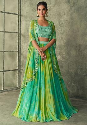 Green Embroidered Art Silk Blend Lehenga Set for Diwali and Festive Wear