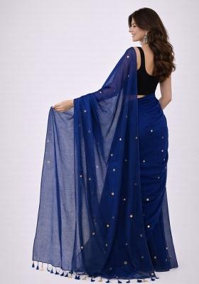 Navy Blue Woven Khadi Saree Set for Diwali and Festive Wear