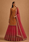 Orange With Dupatta Georgette Lehenga Set with Embroidery for Diwali | Wedding & Festive Wear