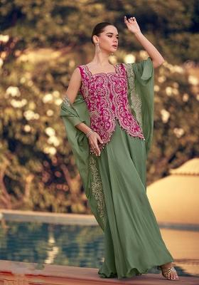 Pink Embroidered Silk Blend Anarkali Set