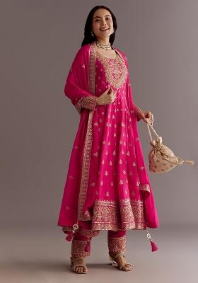 Pink Embroidered Chinon Anarkali Set