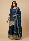 Teal Embroidered Chinon Sharara Set