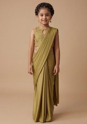 Timeless Golden Yellow Hand Work Sequin Mother Daughter Pre-Draped Saree Set | Drape, Dazzle, Twin