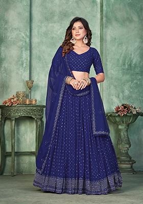 Navy Blue Embroidererd With Dupatta Georgette Lehenga Set for Diwali | Wedding & Festive Wear