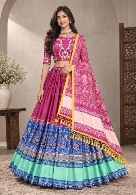 Multi Color Digital Print Silk Blend Chaniya Choli Set For Navratri And Garba for Diwali and Festive Wear