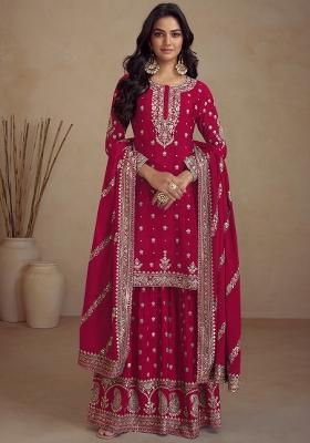 Pink Embroidered Silk Blend Sharara Set