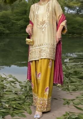 Yellow Embroidery Silk Blend Salwar Kameez