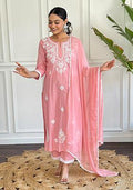 Peach Chikankari Cotton Straight Kurta Set