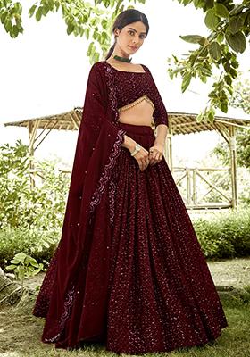 Maroon Georgette Lehenga Set with Embroidered for Diwali | Wedding & Festive Wear