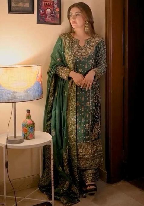 Green Embroidered Georgette Pakistani Salwaar Kameez