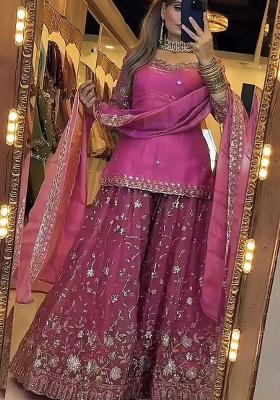 Rani Pink Emboidered Silk Sharara Set
