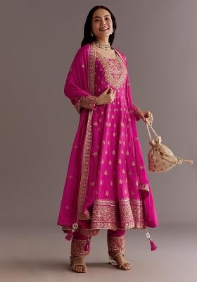 Pink Embroidered Silk Blend Anarkali Set