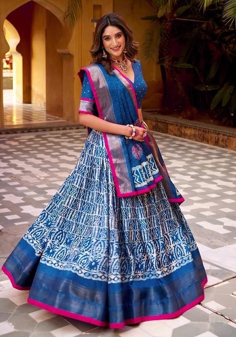 Blue Embroidered Silk Blend Chaniya Choli Set For Navratri And Garba for Diwali and Festive Wear