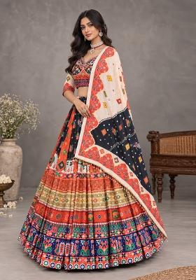Multi Color Digital Print Silk Blend Chaniya Choli Set For Navratri And Garba for Diwali | Wedding & Festive Wear
