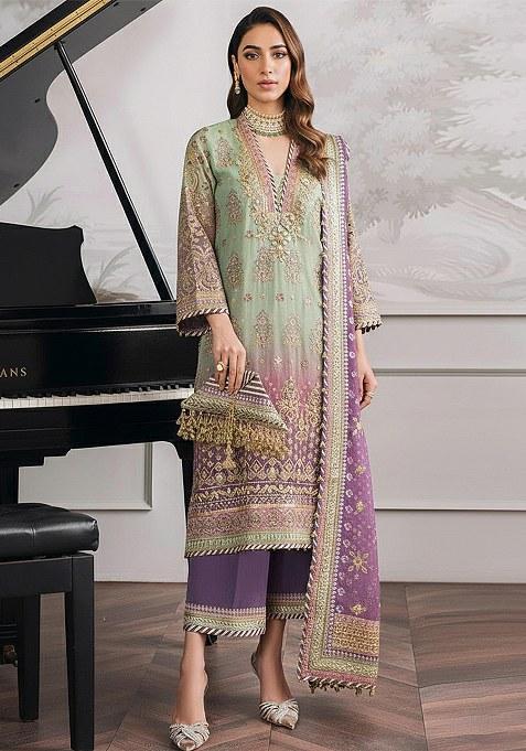 Green Embroidered Faux Blooming Pakistani Suit Set