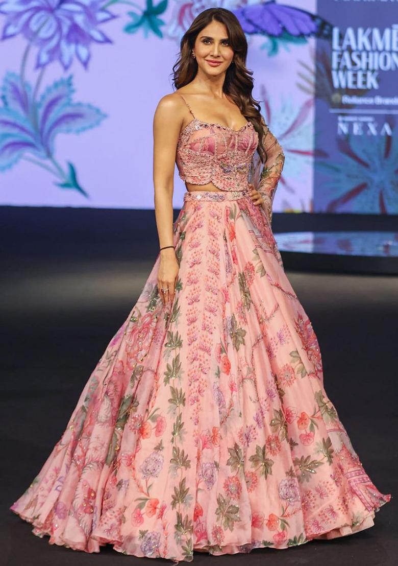 Peach Embroidery Organza Lehenga Set for Diwali and Festive Wear