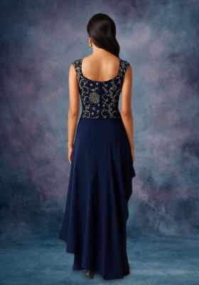 Blue Georgette Fusion Set with Embroidered for Diwali | Wedding & Festive Wear