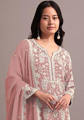 Peach Chikankari Georgette Sharara Set