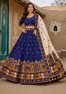 Blue Cotton Lehenga Set with Printed for Diwali | Wedding & Festive Wear