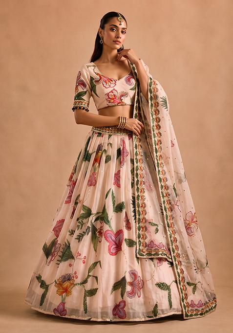 Multicolor Silk Blend Lehenga Set with Printed for Diwali | Wedding & Festive Wear