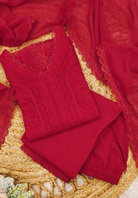 Red Chikankari Embroidery Work Georgette Kurta Set