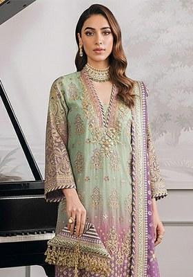 Green Embroidered Faux Blooming Pakistani Suit Set