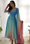 Multi Tie And Dye Georgette Anarkali With Dupatta