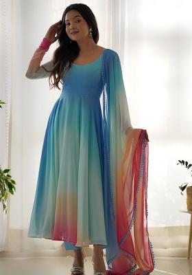 Multi Tie And Dye Georgette Anarkali With Dupatta
