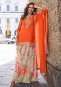 Orange Embroidered Chinon Sharara Set