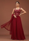 Red Silk Fusion Set with Embroidered & Corset Blouse for Diwali | Wedding & Festive Wear