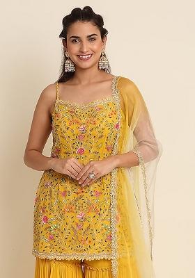 Yellow Embroidery Georgette Sharara Set