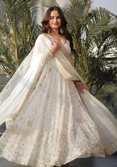 White Embroidered Georgette Anarkali Set