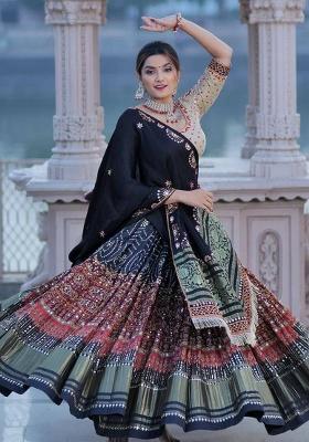 Multicolor Printed Silk Blend Chaniya Choli Set For Navratri And Garba for Diwali and Festive Wear