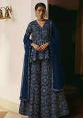 Navy Blue Embroidered Net Sharara Set