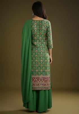Green Embroidered Crepe Sharara Set