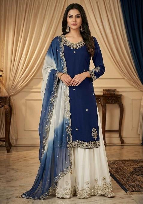 Blue Embroidery Crepe Salwar Kameez