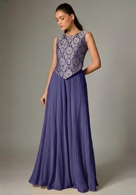 Violet Silk Fusion Set for Diwali and Festive Wear