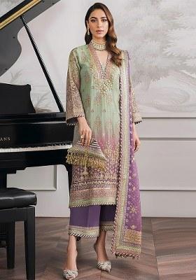 Green Embroidered Faux Blooming Pakistani Suit Set