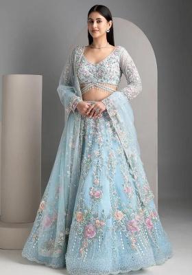 Multicolor Embroidery Silk Blend Lehenga Set for Diwali and Festive Wear