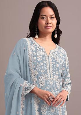 Sky Blue Chikankari Georgette Sharara Set