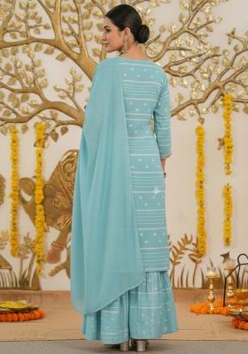 Ice Blue Embroidered Chanderi Sharara Set