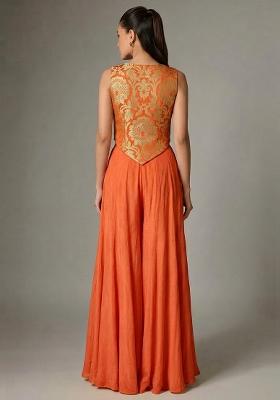 Orange Silk Fusion Set for Diwali | Wedding & Festive Wear