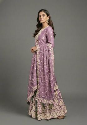 Voilet Embroidered Silk Sharara Set