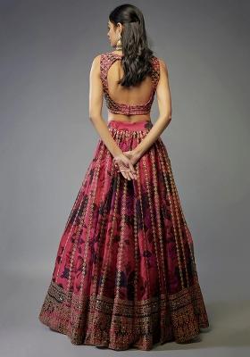 Pink Floral Print Organza Lehenga Set for Diwali and Festive Wear