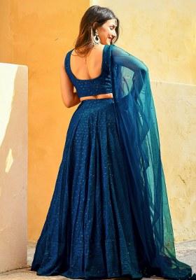 Blue With Dupatta Georgette Lehenga Set with Embroidered for Diwali | Wedding & Festive Wear